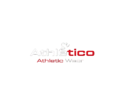 Athletico Athletic Wear logo on a solid black background, featuring the brand name in white and red with a stylized running figure icon above the text.